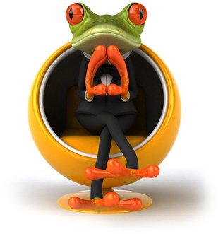 Wartender Frosch in einem stylischen Sessel